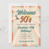 オレンジ レトロ ビンテージ 誕生日 招待状 編集可能 (正面)