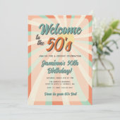 オレンジ レトロ ビンテージ 誕生日 招待状 編集可能 (スタンド正面)