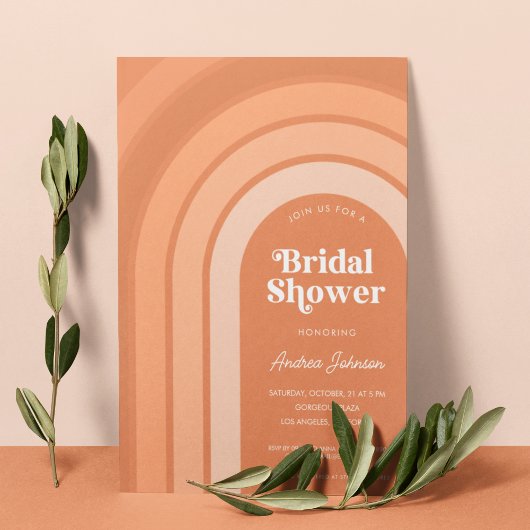 オレンジ レトロ ボーホー レインボー ピーチ ブライダルシャワー 招待状