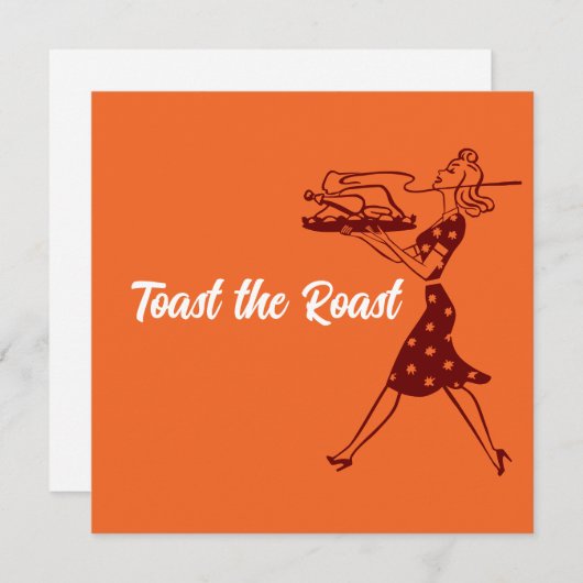 オレンジ レトロ 感謝祭 ディナー 招待状 (正面/裏面)