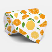 オレンジ&レモンパターンホワイト ネクタイ (ロール)
