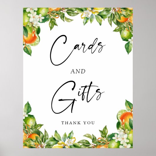 オレンジ・レモン柑橘類のカードとギフトサイン ポスター (正面)