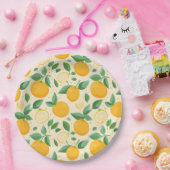 オレンジ・レモン黄色のトロピカルフルーツパターン ペーパープレート (パーティー)