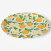 オレンジ・レモン黄色のトロピカルフルーツパターン ペーパープレート (アングル)