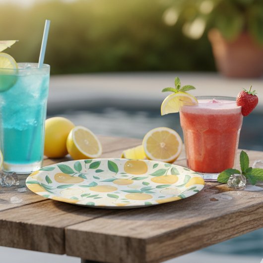 オレンジ・レモン黄色のトロピカルフルーツパターン ペーパープレート