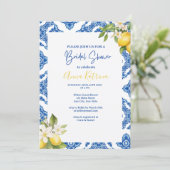 オレンジ レモン ブルータイル ウェディングシャワー インビテーション (スタンド正面)