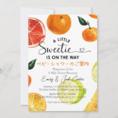 オレンジ、レモン、ライム、フルーツミックスのベイビーシャワー 招待状 (正面)