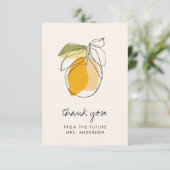 オレンジ・レモン 現代的なライン描き ブライダルシャワー サンキューカード (スタンド正面)