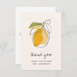 オレンジ・レモン 現代的なライン描き ブライダルシャワー サンキューカード