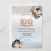 オレンジ ローズ ストリング ライト シルバー 100歳の誕生日 招待状 (正面)