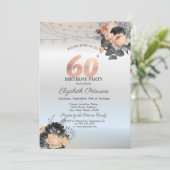 オレンジ ローズ ストリング ライト シルバー 60歳 誕生日 招待状 (スタンド正面)