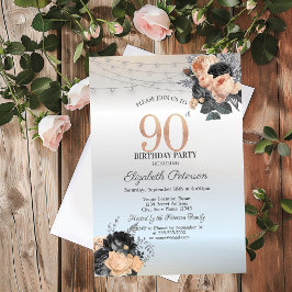 オレンジ ローズ ストリング ライト シルバー 90歳 誕生日 招待状