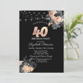オレンジ ローズ ストリング ライト ブラック 40歳の誕生日 招待状 (スタンド正面)