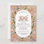 オレンジ ワイルドフラワー ストリング ライト 100歳の誕生日 招待状 (正面)