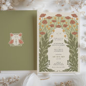 オレンジ ヴィンテージ アールヌーヴォー フラワー ウェディング 招待状