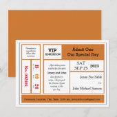 オレンジ ヴィンテージ コンサート チケット ウェディング 招待状 (正面/裏面)