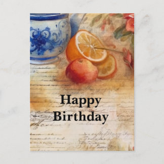 オレンジ ヴィンテージ 手書き 誕生日 コラージュ ポストカード