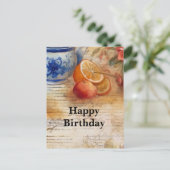 オレンジ ヴィンテージ 手書き 誕生日 コラージュ ポストカード (スタンド正面)