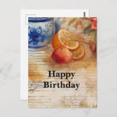 オレンジ ヴィンテージ 手書き 誕生日 コラージュ ポストカード (正面/裏面)