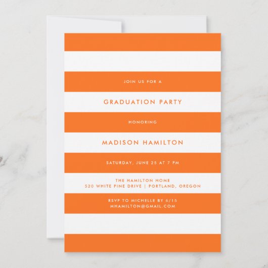オレンジ |写真名門私立校風の卒業パーティーのスクリプト 招待状 (裏面)