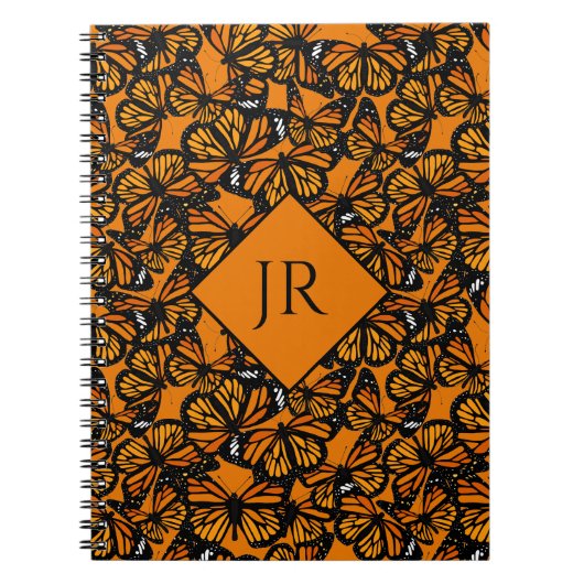 オレンジ(昆虫)オオカバマダラ、モナークチョウサマー自然モノグラム ノートブック (正面)