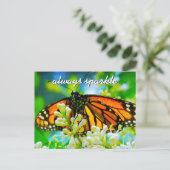 オレンジ(昆虫)オオカバマダラ、モナークバタフライフォト常時スパークル ポストカード (スタンド正面)