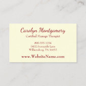 オレンジ（昆虫）オオカバマダラ、モナークバタフライマッサージ&スパ 名刺 (裏面)