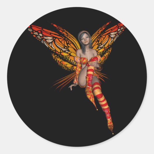 オレンジ（昆虫）オオカバマダラ、モナークバタフライ3Dピクシー – 妖精1 ラウンドシール (正面)