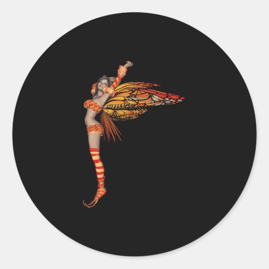 オレンジ（昆虫）オオカバマダラ、モナークピクシー蝶フェアリー2 - ラウンドシール (正面)