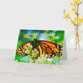 オレンジ(昆虫)オオカバマダラ、モナーク蝶の写真は常に輝く カード (黄色い花)