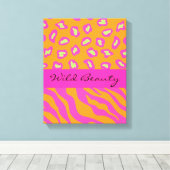 オレンジ&明るい赤紫色ピンクゼブラ&チーテカスタマイズー キャンバスプリント (インサイチュ (ウッドフロア))