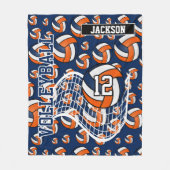 オレンジ、濃い青と白のバレーボールのパターン フリースブランケット (正面)