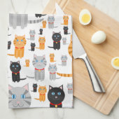 オレンジ、灰色、および黒猫のおもしろいのかわいいコラージュ キッチンタオル (四つ折り)