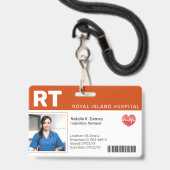 オレンジ |病院医療従事者写真IDバッジ バッジ (ストラップ付き表面)