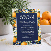 オレンジ 白い花 ネイビーブルー 100歳の誕生日