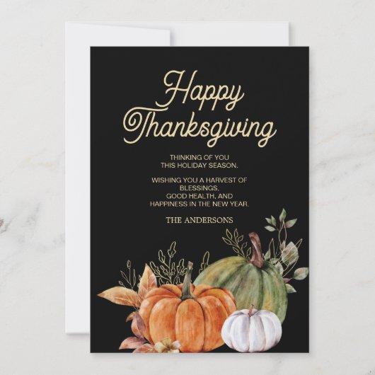 オレンジ 白い かぼちゃ 黒 幸せな感謝祭 招待状 (正面)