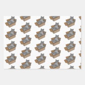 オレンジ、白と灰色のクリスマスと誕生日猫  ラッピングペーパーシート (正面3)