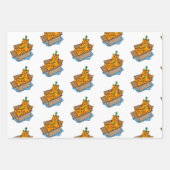 オレンジ、白と灰色のクリスマスと誕生日猫  ラッピングペーパーシート (正面)