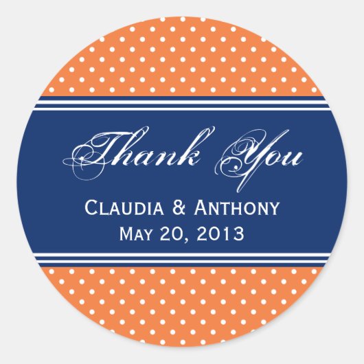 オレンジ、白水玉模様(青王室の) ラウンドシール (正面)