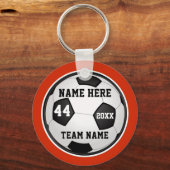 オレンジ、白黒サッカーのギフトパーソナライズされた、 キーホルダー (正面)