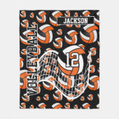 オレンジ、白黒バレーボールのパターン フリースブランケット (正面)