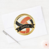 オレンジ、白黒バレーボール | DIY名 ラウンドシール (封筒)