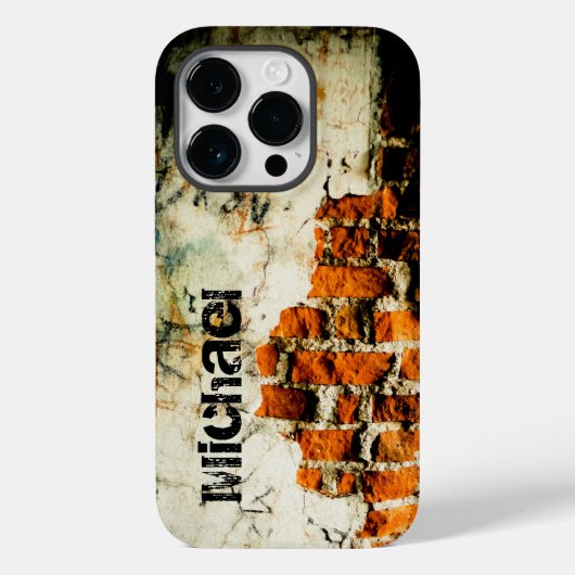 オレンジ 白 クールなレンガの壁のグラフィティ オーダーメイドの名前 Case-Mate iPhoneケース (裏面)
