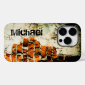 オレンジ 白 クールなレンガの壁のグラフィティ オーダーメイドの名前 Case-Mate iPhoneケース (裏面 (横))