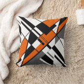 オレンジ、白、グレー、黒の対角線抽象芸術 クッション (ブランケット)