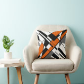 オレンジ、白、グレー、黒の対角線抽象芸術 クッション (椅子)