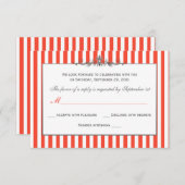 オレンジ、白、シルバー ストライプのスクロール式返信カード 招待状 (正面/裏面)