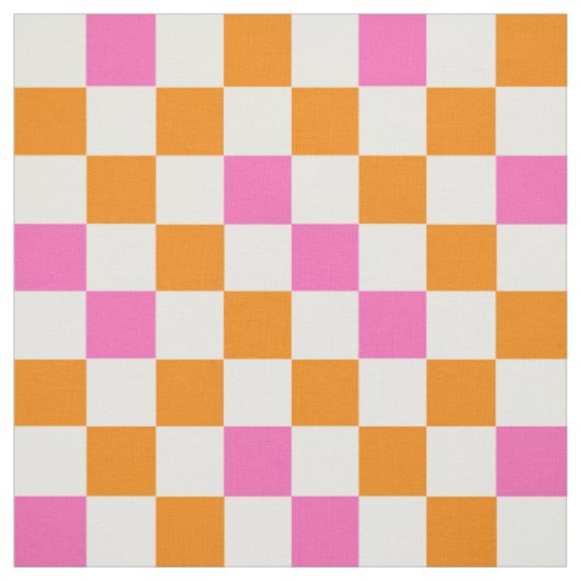 オレンジ 白 ピンク チェッカーパターン デザイン ファブリック (見本)
