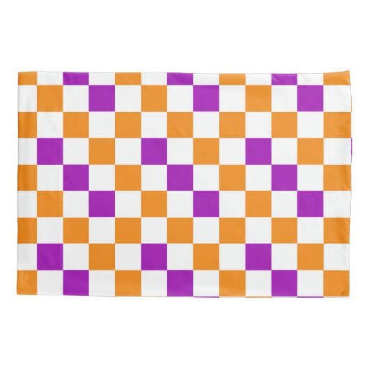 オレンジ 白 紫 チェッカーパターン デザイン 枕カバー (裏面)
