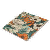 オレンジ、白、緑のかわいらしフローラ タイル (側面)